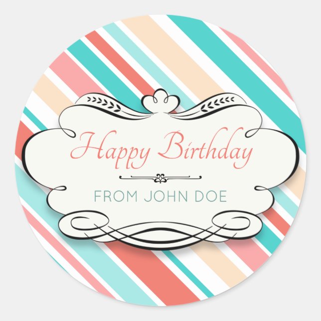 Adesivo Redondo Feliz aniversário personalizável (Frente)