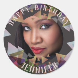 Adesivo Redondo Feliz Aniversário PHOTO Stickers Mauve Taupe Polyg