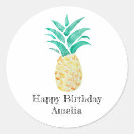 Adesivo Redondo Feliz Aniversário, Pineapple Tropical Stickers