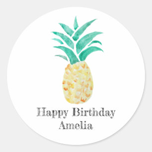 Adesivo Redondo Feliz Aniversário, Pineapple Tropical Stickers
