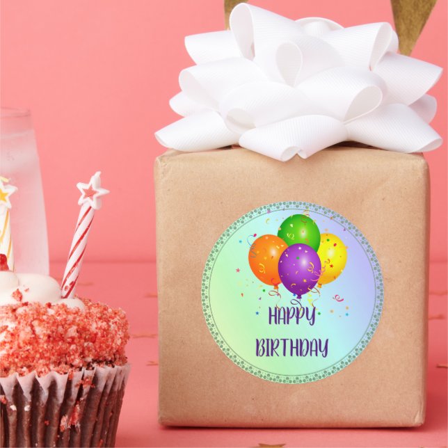 Adesivo Redondo Feliz Aniversário, popular design Clássica Stic Ro (Festa)