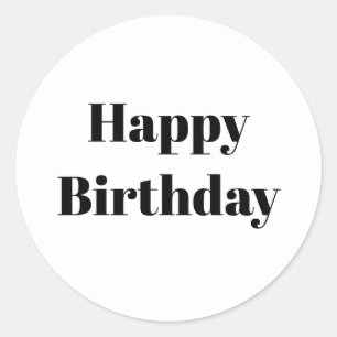 Adesivo Redondo Feliz Aniversário Preto Branco Minimalista Moderno