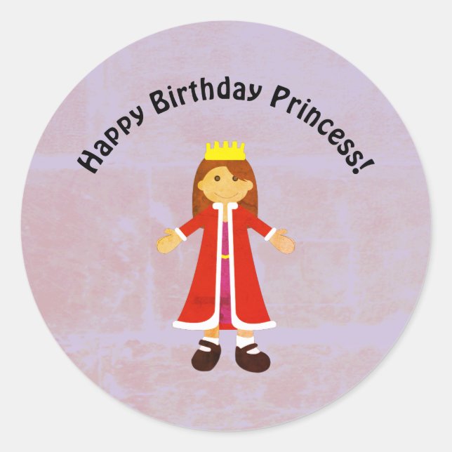 Adesivo Redondo Feliz aniversário Princesa Fofa Princesa Bonita Bo (Frente)