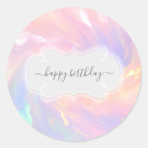 Adesivo Redondo Feliz Aniversário Princesa Holográfica Pastéis Ros