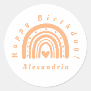 Adesivo Redondo Feliz Aniversário Rainbow Mínimo Peach