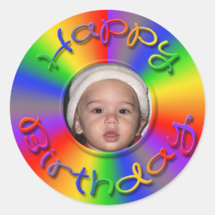 Adesivo Redondo Feliz aniversário Rainbow Photo Stickers Modelo