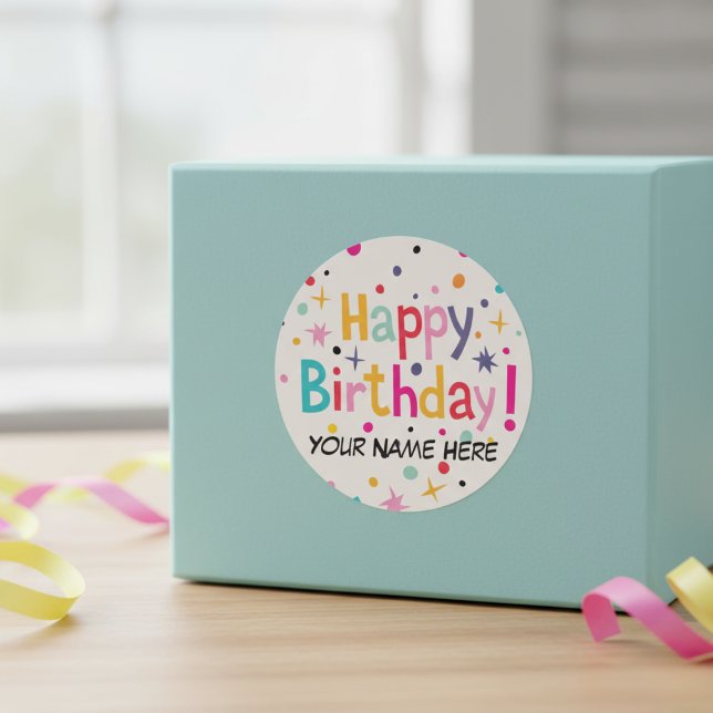 Adesivo Redondo Feliz Aniversário Retroativo Personalizável (Customizable Classic Round Sticker)