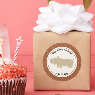 Adesivo Redondo Feliz Aniversário Rinoceronte Rinocerontes Animais