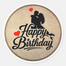 Adesivo Redondo Feliz Aniversário Romântico