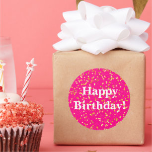 Adesivo Redondo Feliz aniversário rosa