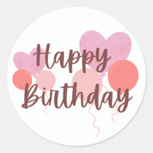 Adesivo Redondo Feliz aniversário rosa