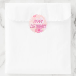 Adesivo Redondo Feliz Aniversário Rosa Poder Flor Pêssego