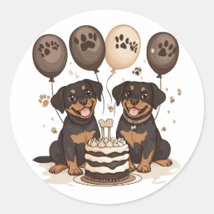 Adesivo Redondo Feliz Aniversário Rottweiler Cães