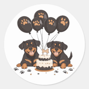 Adesivo Redondo Feliz Aniversário Rottweiler Cães