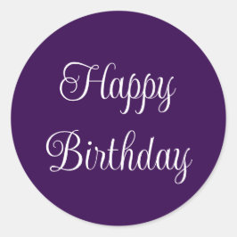 Adesivo Redondo Feliz Aniversário Roxo Escuro e Escrito Elegante B