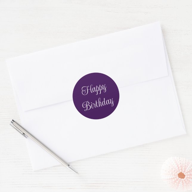 Adesivo Redondo Feliz Aniversário Roxo Escuro e Escrito Elegante B (Envelope)