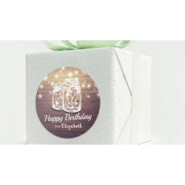 Adesivo Redondo Feliz Aniversário Russo Madeira Mason Jar String L