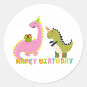Adesivo Redondo Feliz Aniversário saurus