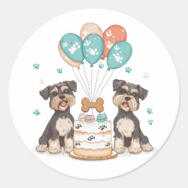 Adesivo Redondo Feliz Aniversário Schnauzer Cães