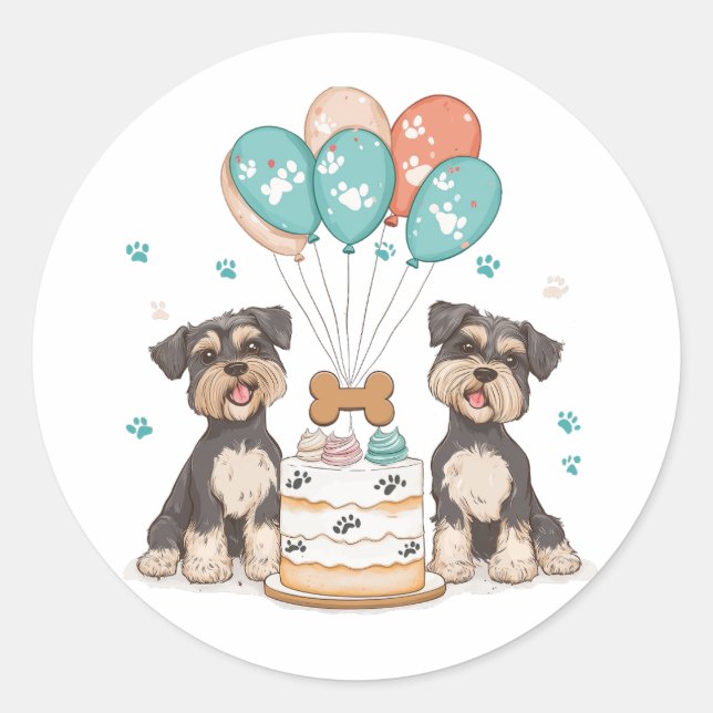 Adesivo Redondo Feliz Aniversário Schnauzer Cães (Frente)
