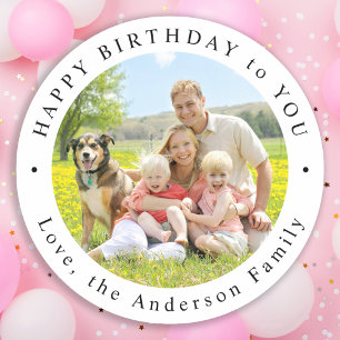 Adesivo Redondo Feliz Aniversário Simples Foto Personalizada Fofa