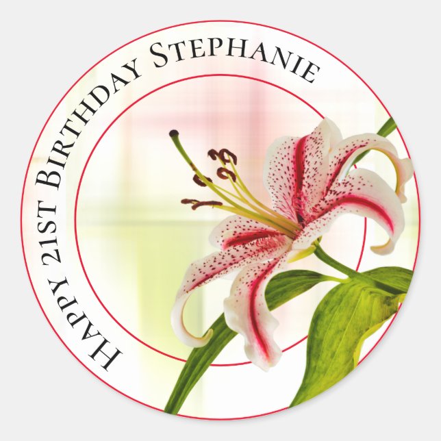 Adesivo Redondo Feliz Aniversário Stargazer Lily Fooral (Frente)