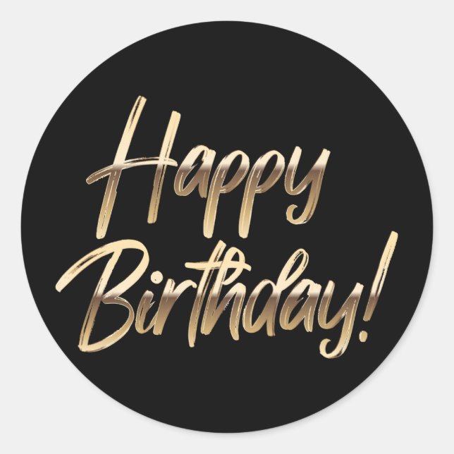 Adesivo Redondo Feliz aniversário, Stickers Black and Dourado (Frente)