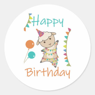 Adesivo Redondo Feliz Aniversário Te Deseja Ovino De Animais Boni