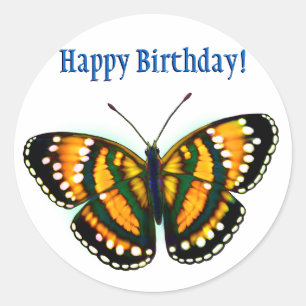 Adesivo Redondo Feliz Aniversário Tropical Sol Amarelo