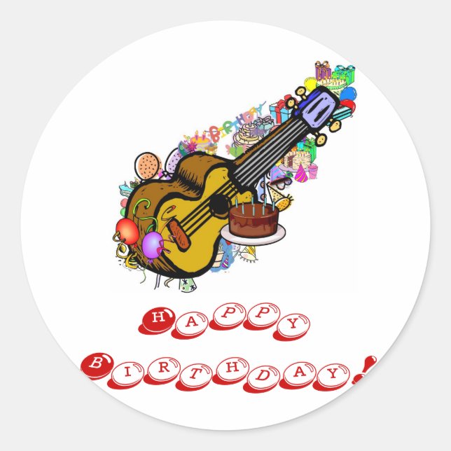 Adesivo Redondo Feliz Aniversário Ukulele Stickers! (Frente)