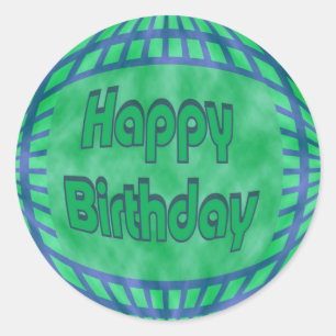 Adesivo Redondo feliz aniversario verde e azul
