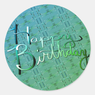 Adesivo Redondo Feliz aniversário! Verde Gradiente Escrito à mão