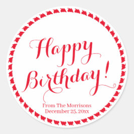 Adesivo Redondo Feliz Aniversário Vermelho Corações Vermelhas Nome