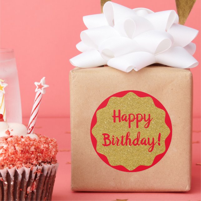 Adesivo Redondo Feliz Aniversário Vermelho Mínimo Simples (Festa)