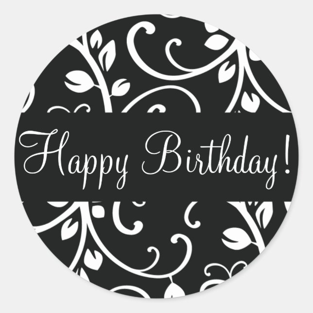 Adesivo Redondo Feliz Aniversário Vinha Floral Envelope Vinha Vinh (Frente)