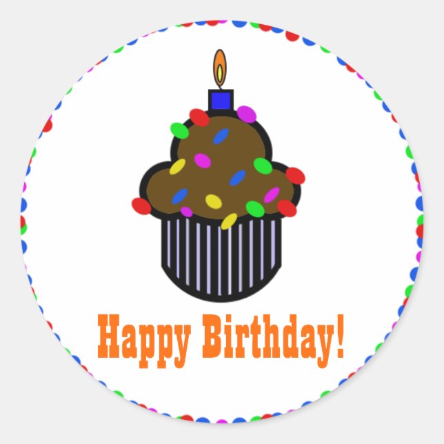 Adesivo Redondo Feliz aniversário! Vinheta (Frente)