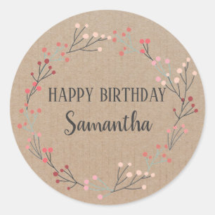Adesivo Redondo Feliz Aniversário Vintage Floral Artesanato Rosa