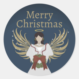 Adesivo Redondo Feliz Anjo de Natal Asas Elegantes Neutras