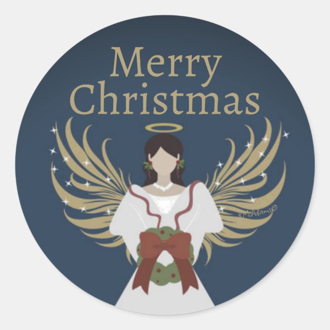 Adesivo Redondo Feliz Anjo de Natal Asas Elegantes Neutras (Frente)