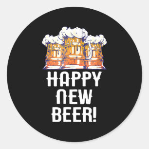Adesivo Redondo FELIZ ANO NOVA CERVEJA! Festa de Ano Novo Bebendo