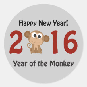 Adesivo Redondo Feliz ano novo 2016 Ano do Macaco