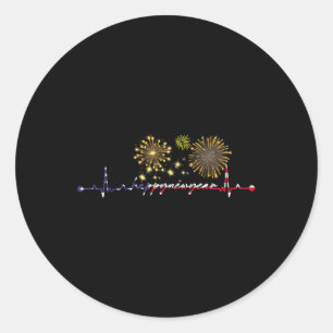 Adesivo Redondo Feliz ano novo 2025 Heartbeat Flag American Xmas F