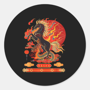 Adesivo Redondo Feliz Ano Novo 2026 Ano Novo Chinês Zodíaco Cavalo