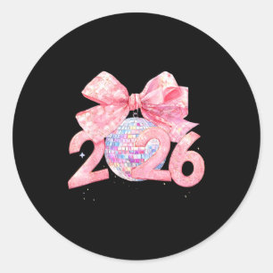 Adesivo Redondo Feliz Ano Novo 2026 Bola de Discoteca Nk Coquette