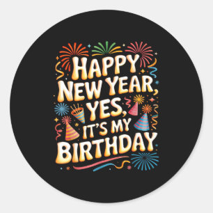 Adesivo Redondo Feliz Ano Novo 2026 É Minha Festa de Aniversário C