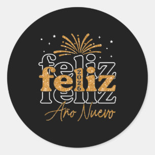 Adesivo Redondo Feliz Ano Novo 2026 Festa de Ano Novo Espanhol