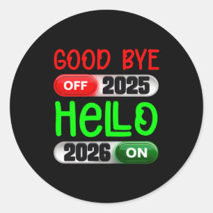 Adesivo Redondo Feliz Ano Novo 2026 Tchau 2025 Olá 2026 Manga Long