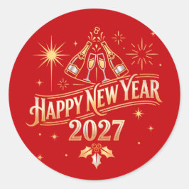 Adesivo Redondo Feliz Ano Novo 2027 Celebração