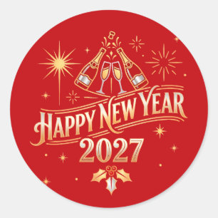 Adesivo Redondo Feliz Ano Novo 2027 Celebração