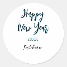 Adesivo Redondo Feliz ano novo azul preto negrito ano simples na m